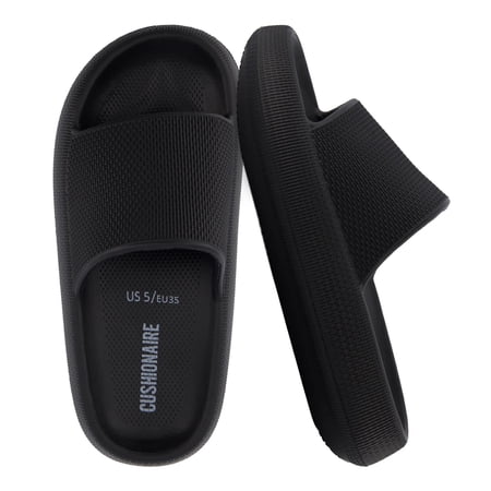 Cushionaire Feather Pillow Slide Sandals for Women – Comfortable and Squishy Slip On Womens Slippers, Indoor Outdoor Shower Shoes, Beach Essential Cloud Slides