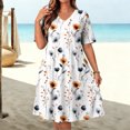 thumbnail image 2 of Enjoytime Plus Size Summer Dresses for Women Floral Printed V-Neck Short Dress Casual Short Sleeve Beach Vacation Sundress, 2 of 8