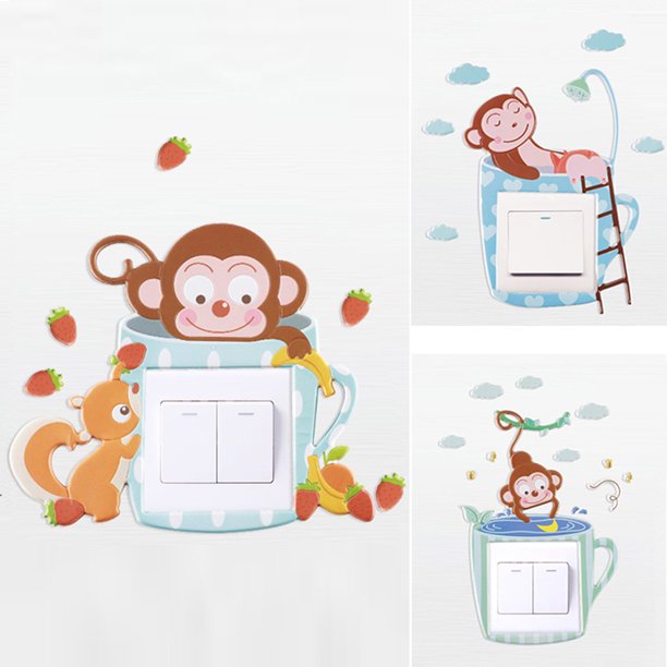 Gwong Decoración hogareña Dibujos animados Mono Luz Interruptor Botón Etiqueta Etiqueta Cubierta Tapa Calcomanía Decoración de la habitación de los niños Gwong 21028902