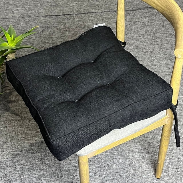 Nvzi 1 cojín grueso de color liso con cordones para sillas de comedor, almohadillas antideslizantes para sillas, 40 x 40 x 10 cm, cuadrado, negro.