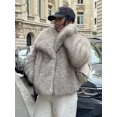 thumbnail image 2 of Chaquetas cálidas de piel sintética para mujer, abrigo corto de manga larga, de gran tamaño, con solapa sólida, a la moda, otoño e invierno, novedad de 2024, 2 of 5