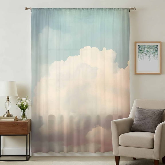 Vintage Cloudy Sky Sheer Curtains 108 Inches Extra Long, Retro Rustic Clouds Scenery Light Filering Curtains, Privacy Drapes Simi Floor to Veiling Curtain for Living Room Bedroom Window Treatment