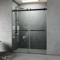 56 to 60'' W x 76'' H Frameless Shower Door, Double Sliding Shower Door with Premium 3/8'' (10mm) Thick Tempered Glass, Stainless Steel, Matte Black
