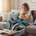 thumbnail image 4 of Turquoise Geometric Throw Blanket for Couch, Soft Lightweight Flannel Fleece Blanket, Grey Classic Abstract Lines Striped Microfiber Plush All Season Decorative Blankets Gifts for Sofa Bed 50"x60", 4 of 9