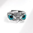 thumbnail image 3 of Anillo abierto de moda estilo punk tridimensional con diseño de búho y ojo azul ligero de industria pesada retro de plata esterlina S925, 3 of 6