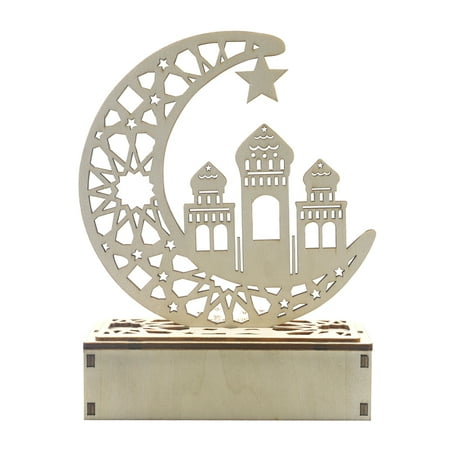 

NUOLUX Ramadan Eid Mubarak Light Decorations Moon LED Light Wooden Plaque Pendant Islam Muslim Event Party Supplies (Castle)