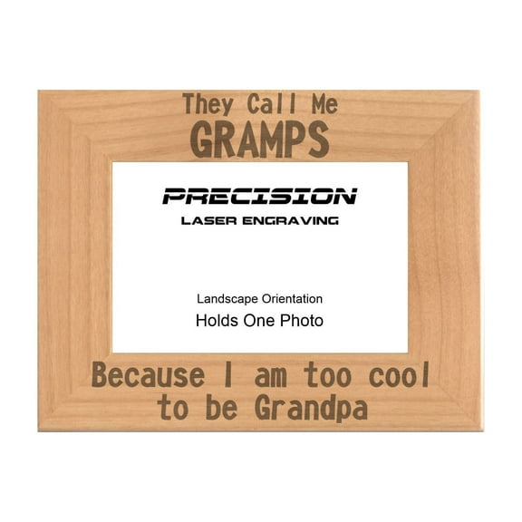 PrecisionNC Funny Gifts for Grandpa Call Me Gramps Too Cool for Grandpa Engraved Natural Wood Picture Frame 4x6 Landscape