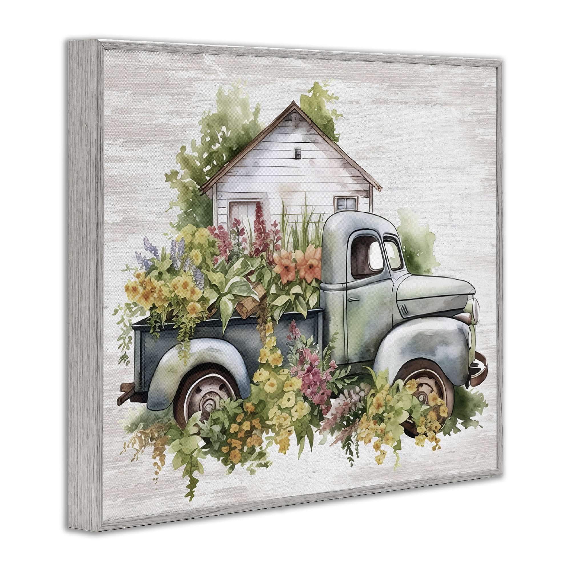 Stupell Industries Country Floral Truck Transportation Painting Gray Framed Art Print Wall Art, 14 x 11
