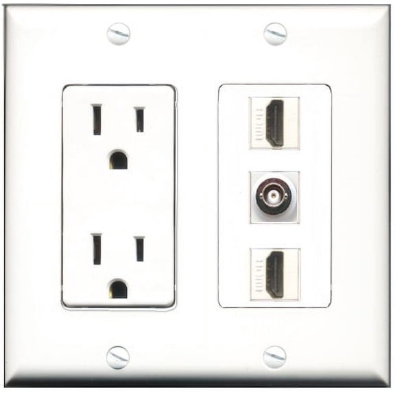 RiteAV - 15 Amp Power Outlet 2 Port HDMI 1 Port BNC Decorative Wall Plate