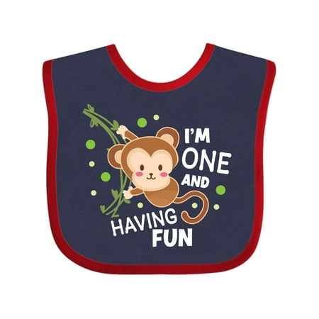 

Inktastic I m One and Having Fun with Monkey Gift Baby Boy or Baby Girl Bib