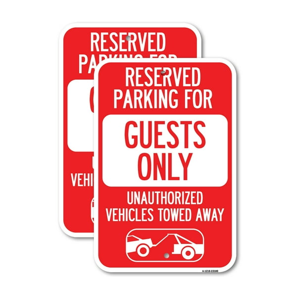(2 Pack) Reserved Parking for Guests Only Unauthorized Vehicles Towed Away (With Tow Away Graphic | 12" X 18" Heavy-Gauge Aluminum Sign | Rust Free Aluminum, Weather Resistant,