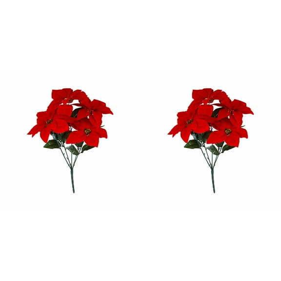 Lssam Red Poinsettia Flowers, Faux Poinsettia Bushes and Pascuas Rojas - Realistic Fake Silk Poinsettia Arrangement for Xmas Table Decor, Holiday Party Centerpiece 2Pack