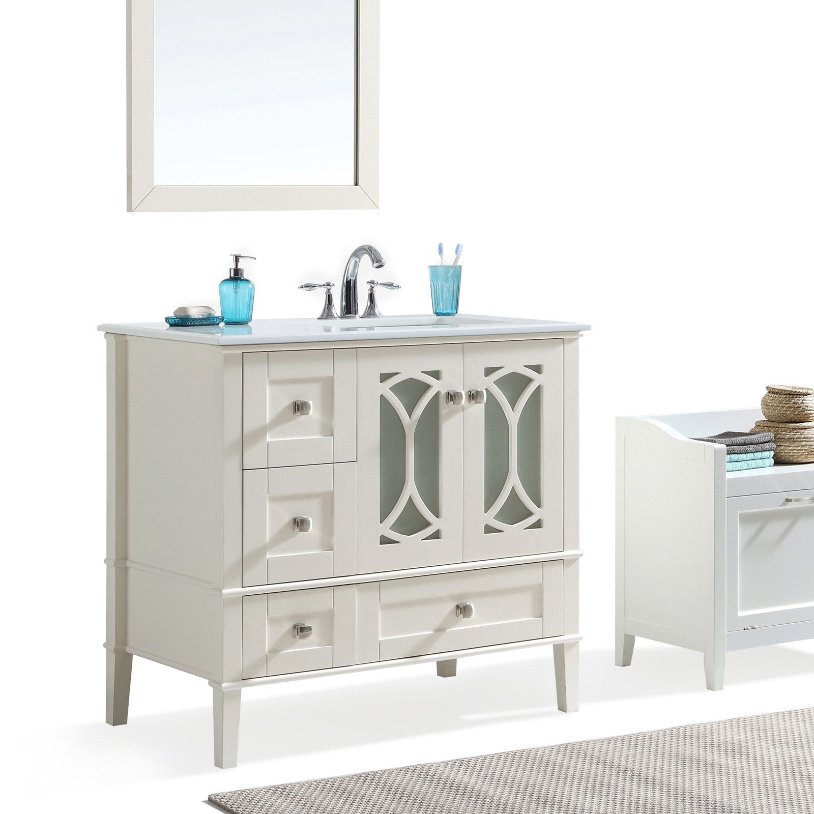 Simpli Home Paige 36 Bath Vanity With White Quartz Marble Top Walmartcom Walmartcom