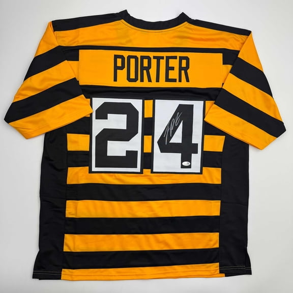 Autographed/Signed Joey Porter Jr. Pittsburgh Bumble Bee Football Jersey JSA COA
