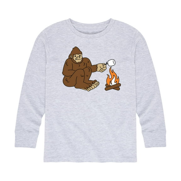 Instant Message - Sasquatch Roasting Marshmallow - Kids Long Sleeve Tee