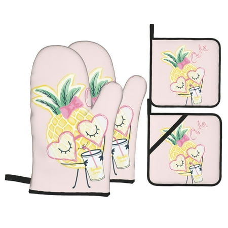 

lovely pineapple Oven Mitts and Pot Holders Set Baking Gift for Mom Oven Gloves & Hot Pads