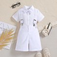 thumbnail image 4 of FAOWME Newborn Infant Boys Spring Summer Sets Short Sleeve Bodysuit Bow Tie Suspender Pants Hat Gentleman Solid Color Outfits Clothes For Evening Party,White,18-24 Months, 4 of 9