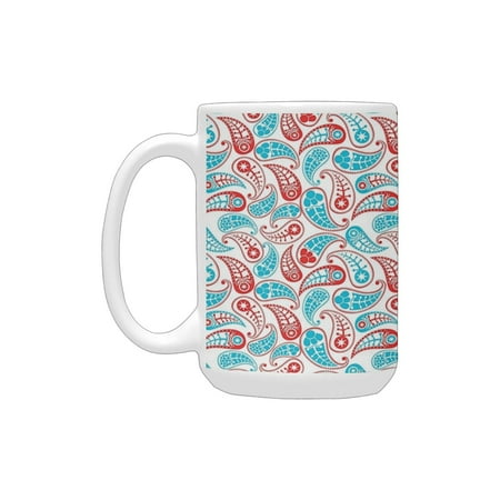 

Paisley Decor Indian Leaf like Desgin with Stars and Circles with the Colors of Flag Multi Colored Ceramic Mug (15 OZ) (Made In USA)