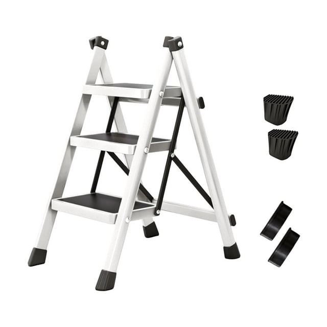 S SERENABLE Kitchen Ladder Step Ladder Indoor Outdoor Sturdy Carbon Steel Stepladder Home Portable Multifunctional Kitchen Folding Ladder white
