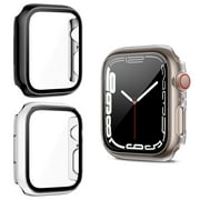 CAVN Hard PC Case with Tempered Glass Screen Protector Compatible with Apple Watch Series 7 41mm, Black/Clear 2 Pack