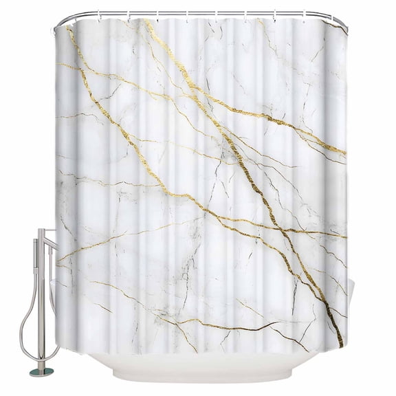 Gold White Marble Shower Curtain Set ,Waterproof Fabric Shower Curtains Gold Lines Shower Curtains for Bathroom,Bathroom Decor 72"x72"