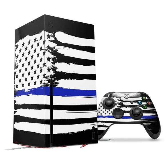 WraptorSkinz Skin Wrap compatible with the 2020 XBOX Series X Console and Controller Brushed USA American Flag Blue Line (XBOX NOT INCLUDED)