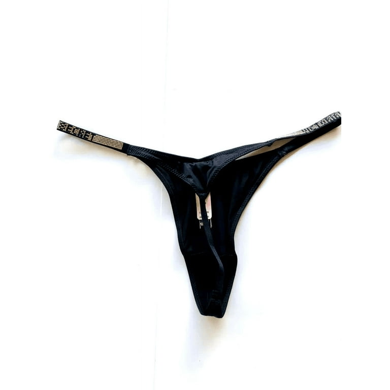 Victoria's Secret Very Sexy V-String Bling Shine Rhinestone Strap Thong  Panty Black Size X-Large New