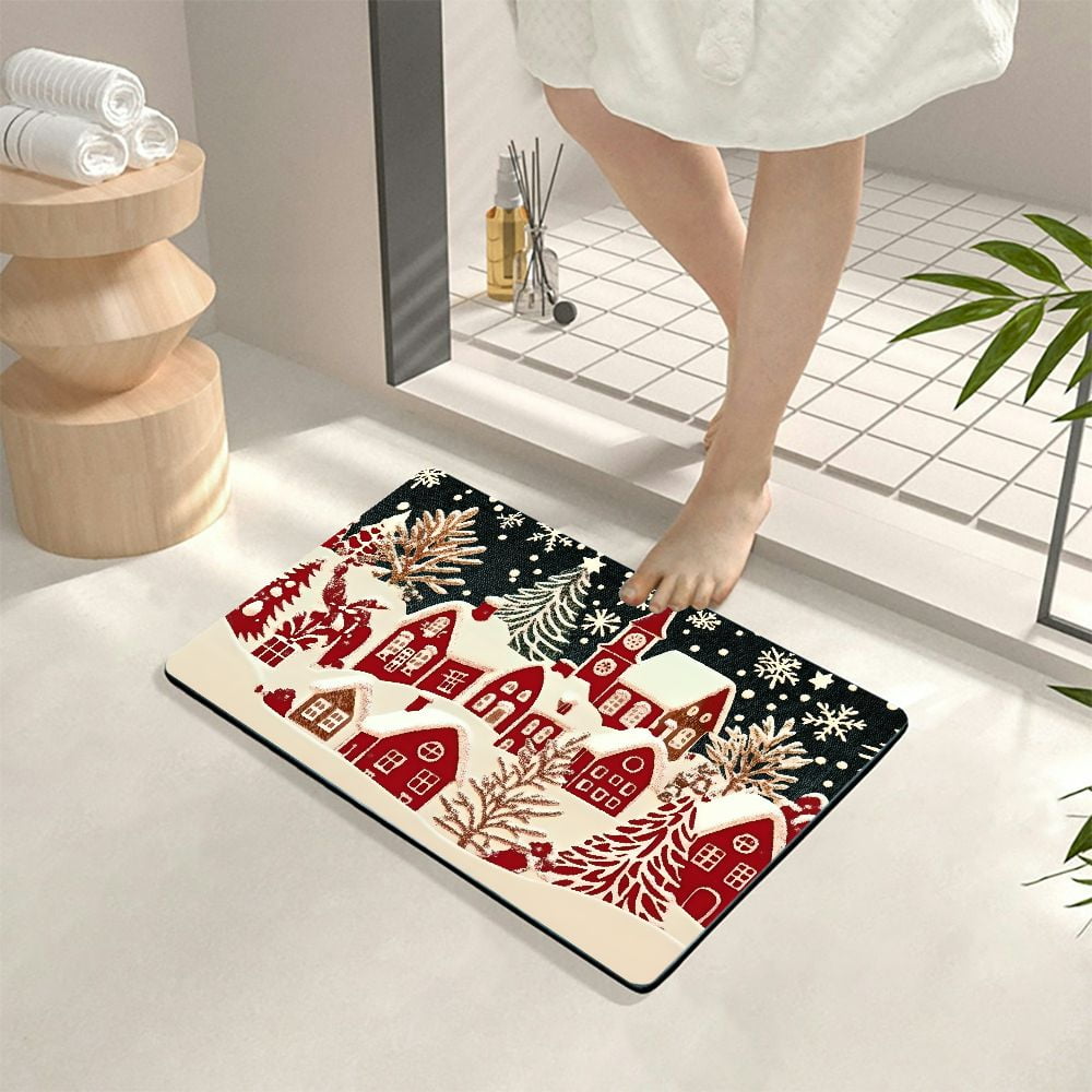 Shiartex Christmas Village Snowflakes Trees Doormat for Home Entrance, Indoor Outdoor Non-Slip Welcome Mat 24x16in