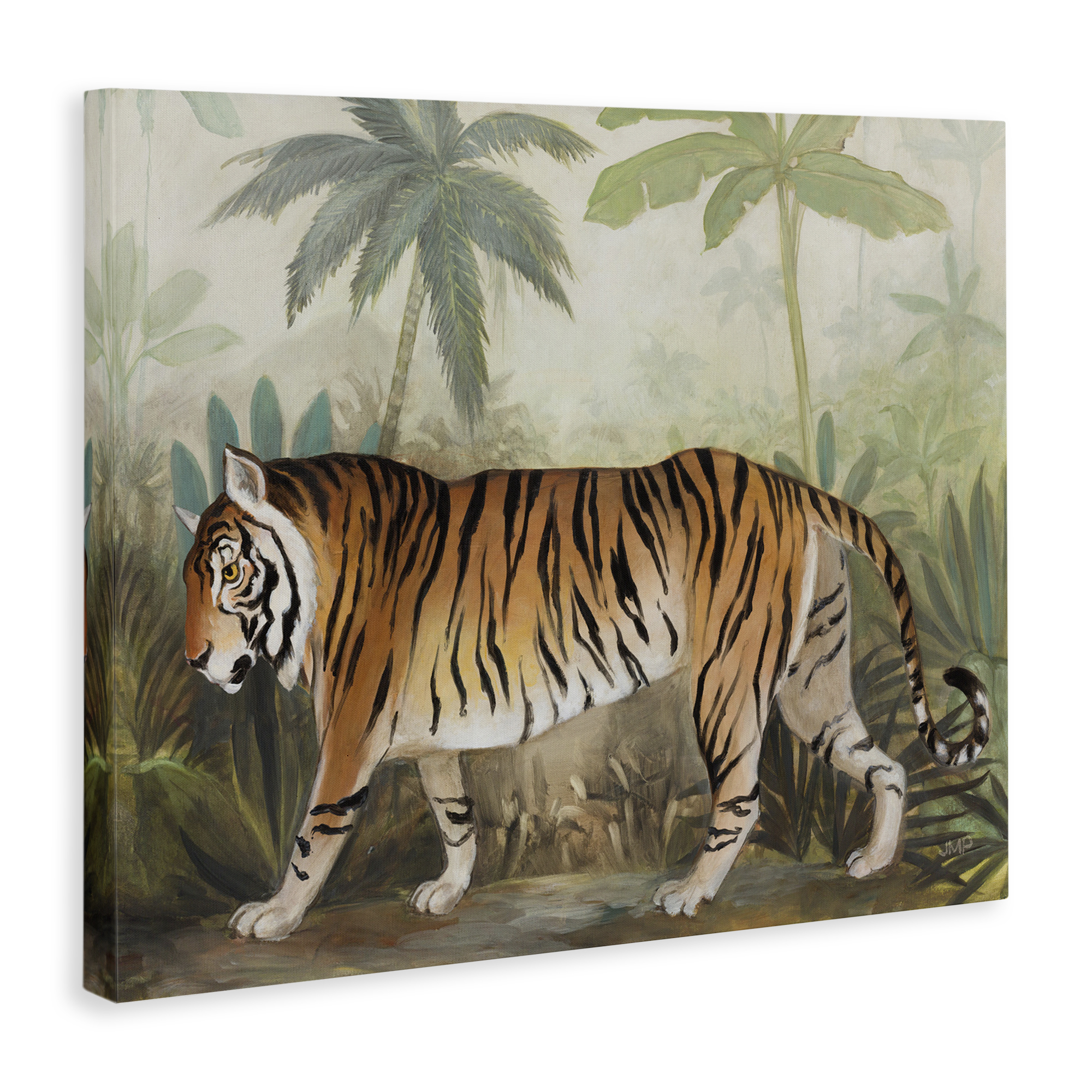 Stupell Industries Prowling Tiger in Forest Landscape Painting Gallery Wrapped Canvas Art Print Wall Art, 48 x 36