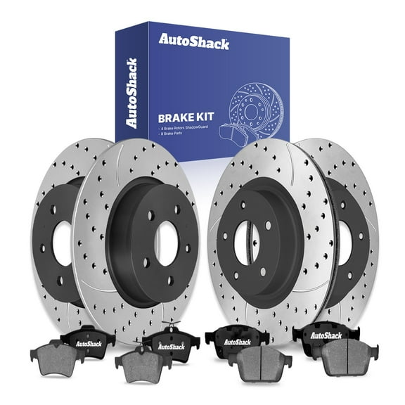 AutoShack Front Vented & Rear Solid Drilled & Slotted E-Coated Brake Rotors   Ceramic Pads 12-PC Brake Kit Replacement for 2013-2016 Ford Escape 2014-2018 Ford Transit Connect ShadowGuard