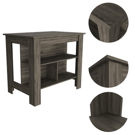 Xukmct Wood Top Kitchen Island with 3 Shelf Counter Height Island Table for Living Room Kitchen Dining Room Dark Brown