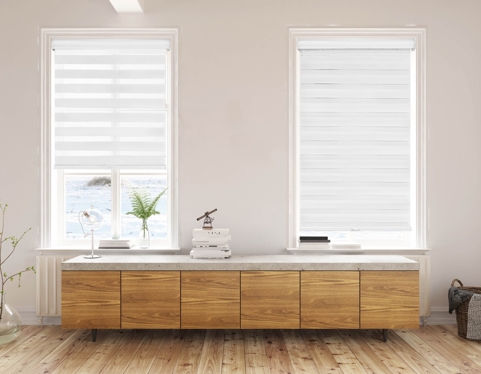 Lumi Light Filtering Cord-Free Zebra Blinds Fabric Roller White, 33"x35"