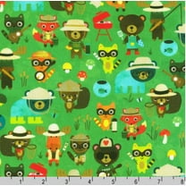 Cotton Campground Critters Cute Woodland Animals Camping Campers Robert Kaufman Green Cotton Fabric Print by the Yard (AAKD-22780-270MEADOW)