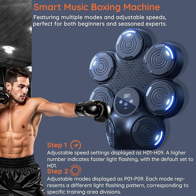 RKXQT Music Boxing Machine,Smart Bluetooth Boxing Machine with Boxing Gloves Wall Mounted, Boxing Workout Punching Equipment for Adults Kids,Fun Fitness Equipment 9 Modes & 9 Speeds Color white B