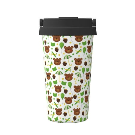 

Tebeau Cute Bear Print Travel Coffee Mug Insulated Coffee Cup with Leakproof Lid Coffee Tumbler Reusable Coffee Cups with Seal Lid
