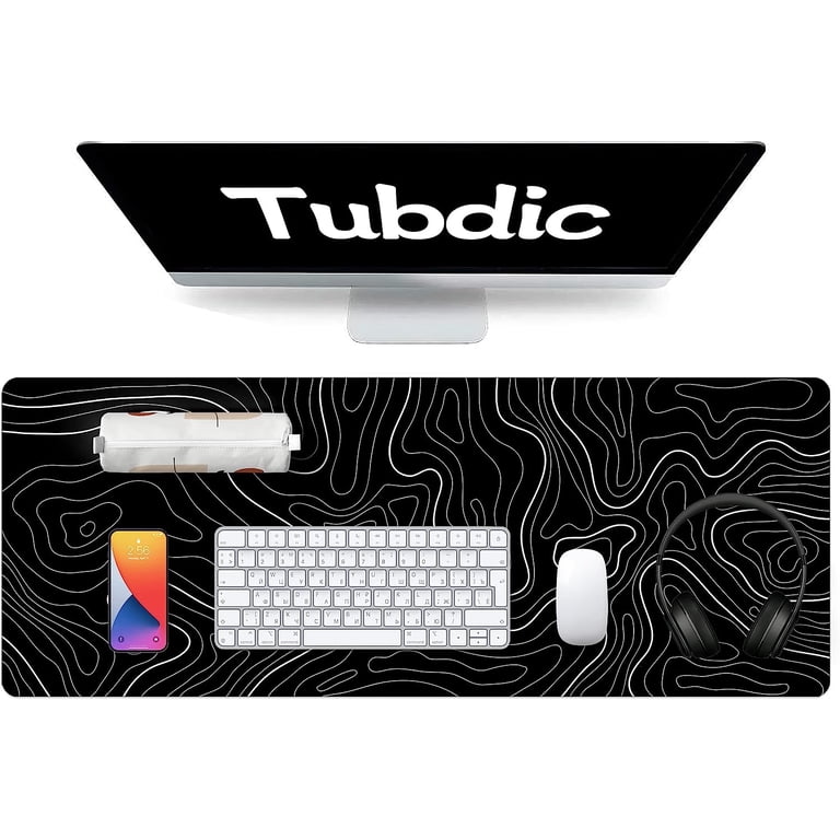 Topographic Map Large Gaming Mouse Pad, Extended Big Keyboard Cool Mouse Mat, Long Computer Gaming Black Mousepad For Home Office Work Desk Stitched Eges Non-Slip Base Mouse Pads Mat XL