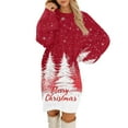 thumbnail image 2 of Women's Round Neck Casual Long Sleeve Plush Christmas Printed Dresses, Festive Fall and Winter Wear for Holiday Parties, Cozy and Soft Material,Red,2XL, 2 of 6
