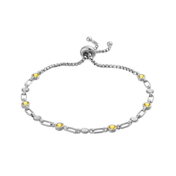 Kristen Kesho Sterilng Silver Yellow Cubic Zirconia Bolo Round Bracelet Adjustable Length