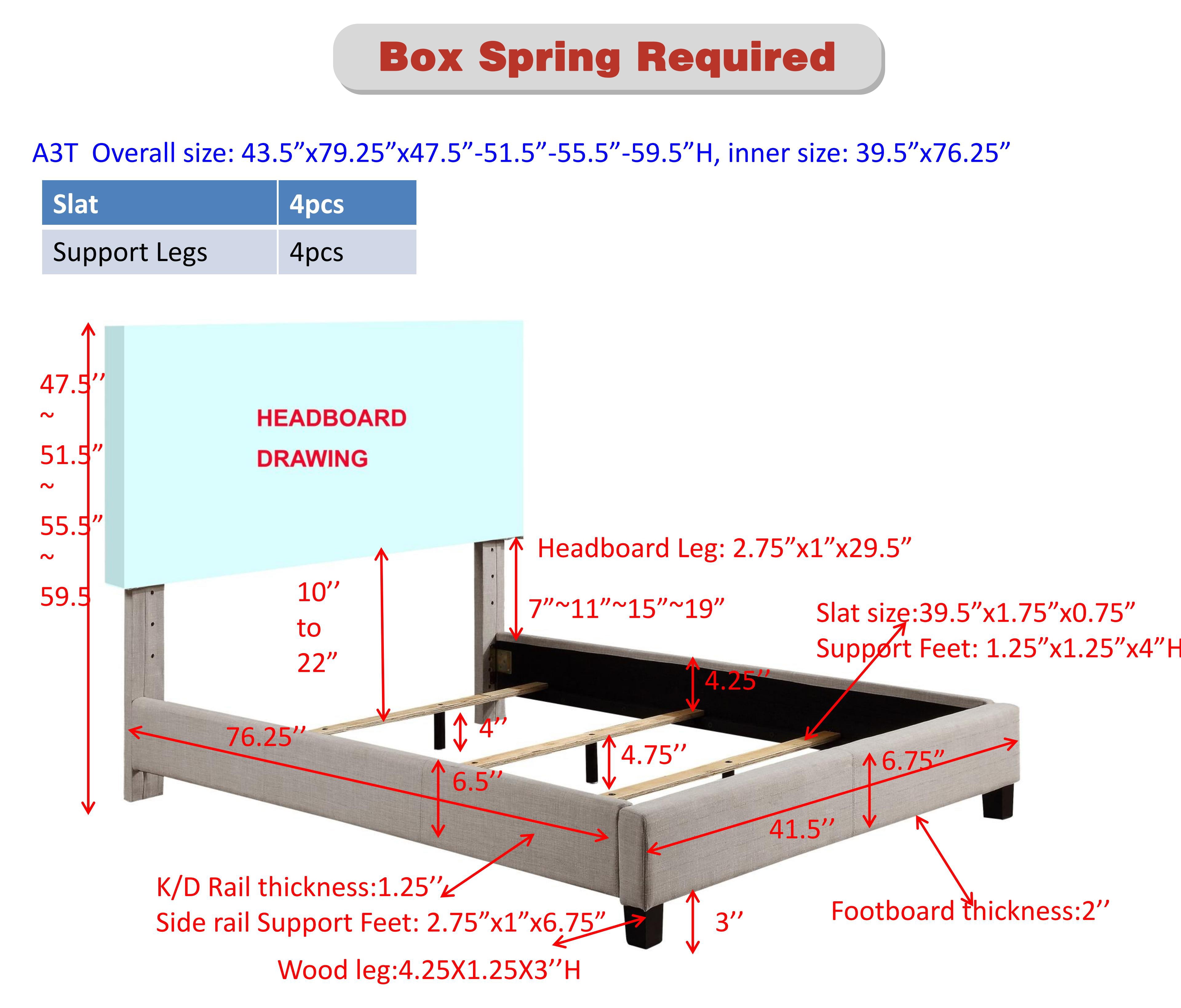 BSHTI Livingroom Modern Twin Size Metal Platform Bed Frame with Upholstered Headboard and wood slats support for Livingroom, Box Spring Required