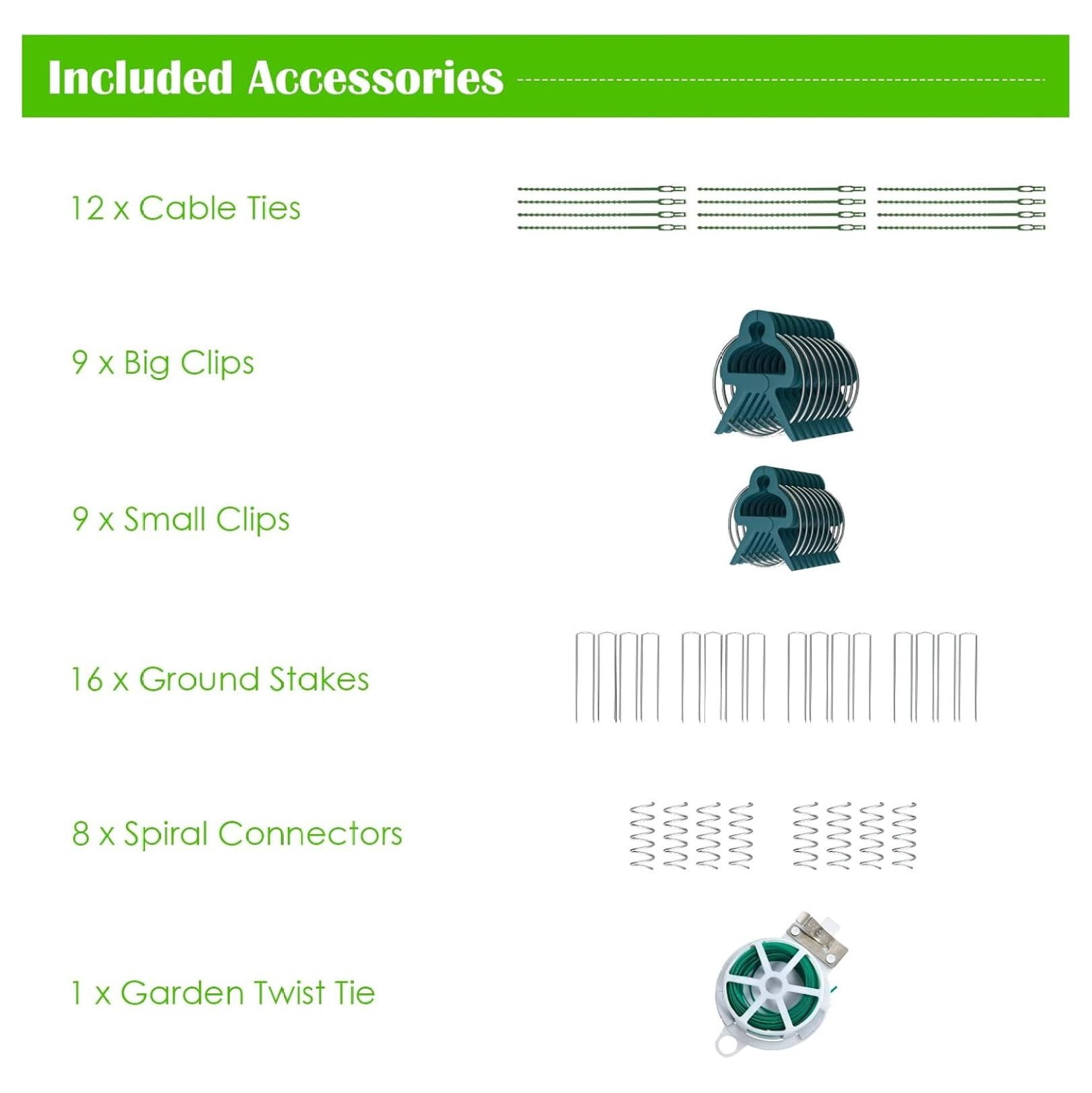 2-Pack Garden Cucumber Trellis, 46 x 34 inch Plant Support with Tie, Spiral Connectors, Cable Ties, Ground Stakes and Clips, Outdoor Garden Trellis for Climbing Plants