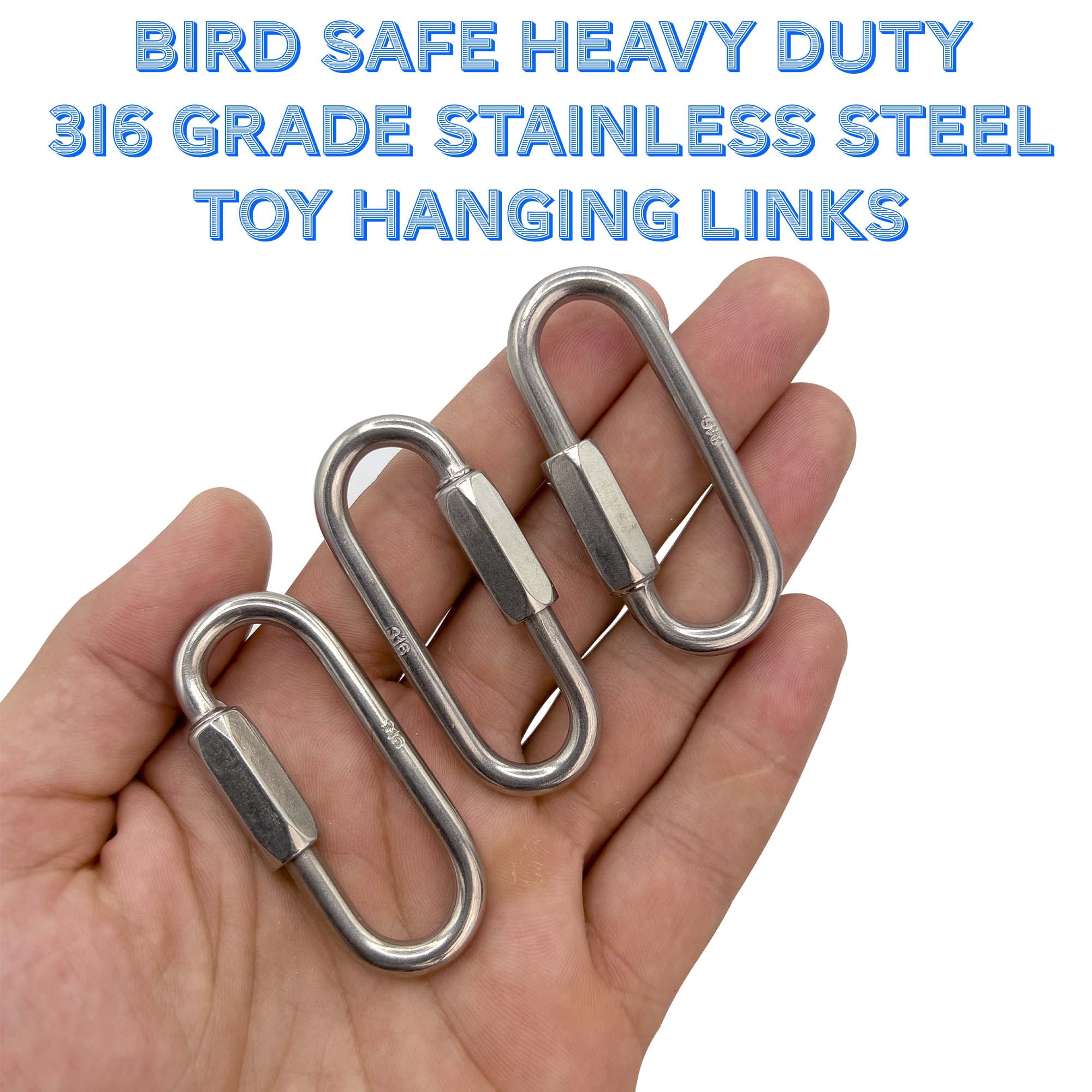 7006 Pk9 Stainless Steel 2.5 Inch Large Toy Quick Link M&M Bird Toys - Wide Mouth Large 316 Grade