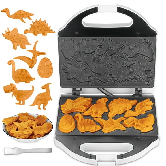 Mailand Dinosaur Mini Waffle Maker for Kids, 8-Shaped Dino Waffle Maker, Electric Non-Stick Waffle Iron, White
