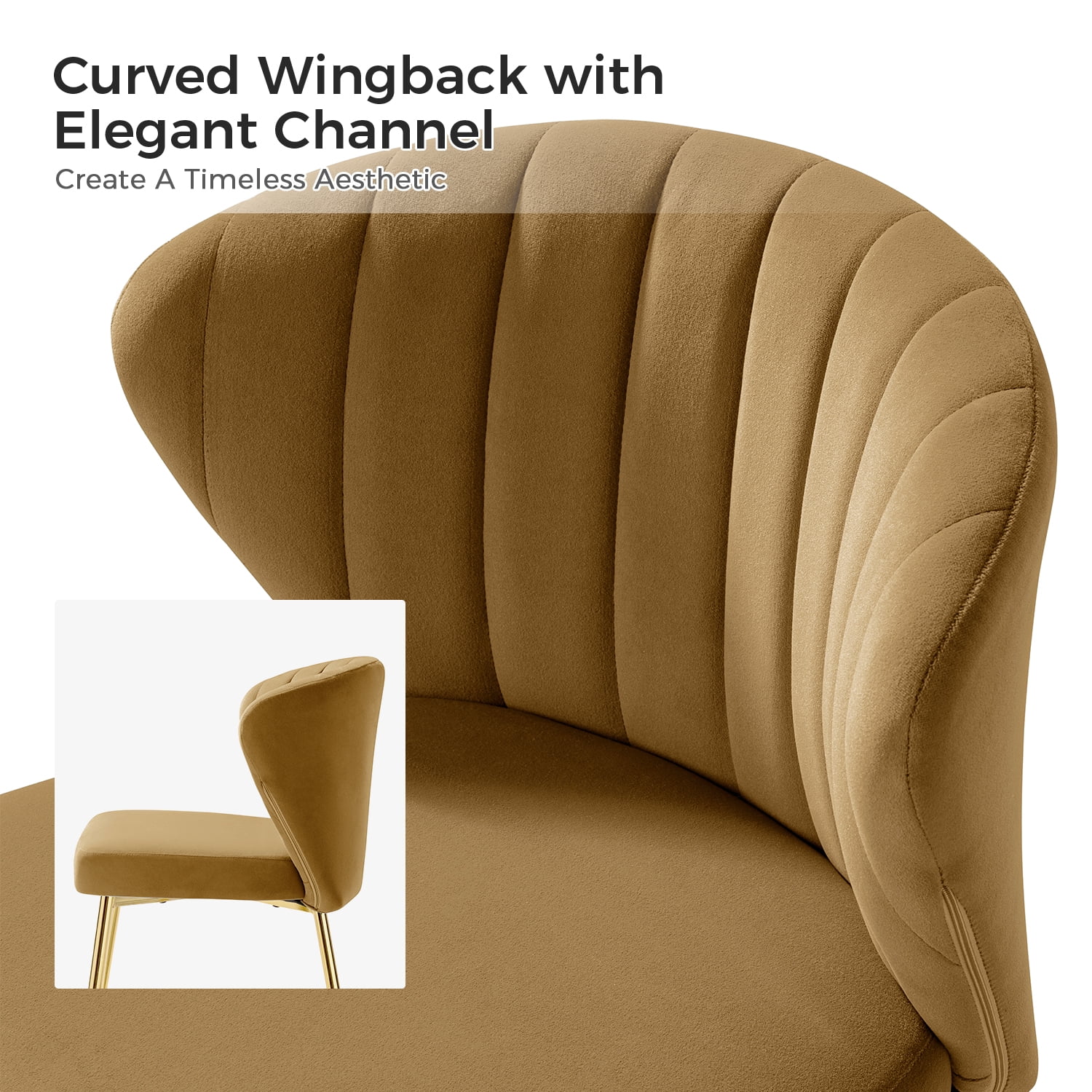 Tina's Home Velvet Dining Chairs Set of 2 Upholstered Wingback Side Chairs Living Room Kitchen Golden