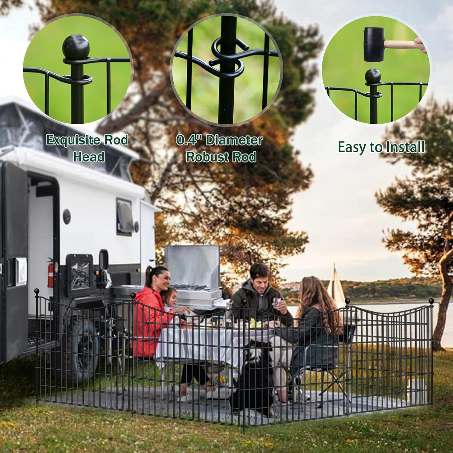 5 Panels Decorative Garden Fence with Gate, 32 in(H) X 12 ft(L) No  Dog Fence Animal Barrier Outdoor for Yard