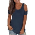 thumbnail image 1 of asdoklhq Juniors Plus Tops & T-Shirts,Women's Cold Shoulder Tops Open Back Short Sleeve Solid T Shirt Casual Loose Backless Tee Blouses, 1 of 9