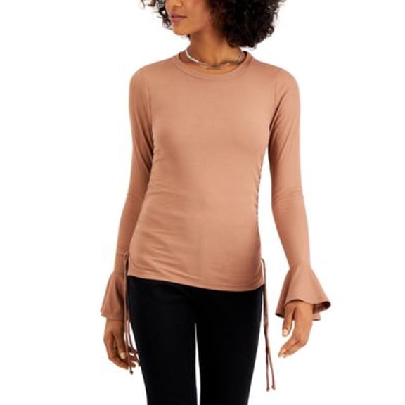 MSRP $29 Just Polly Juniors' Bell-Sleeve Top Beige Size Medium
