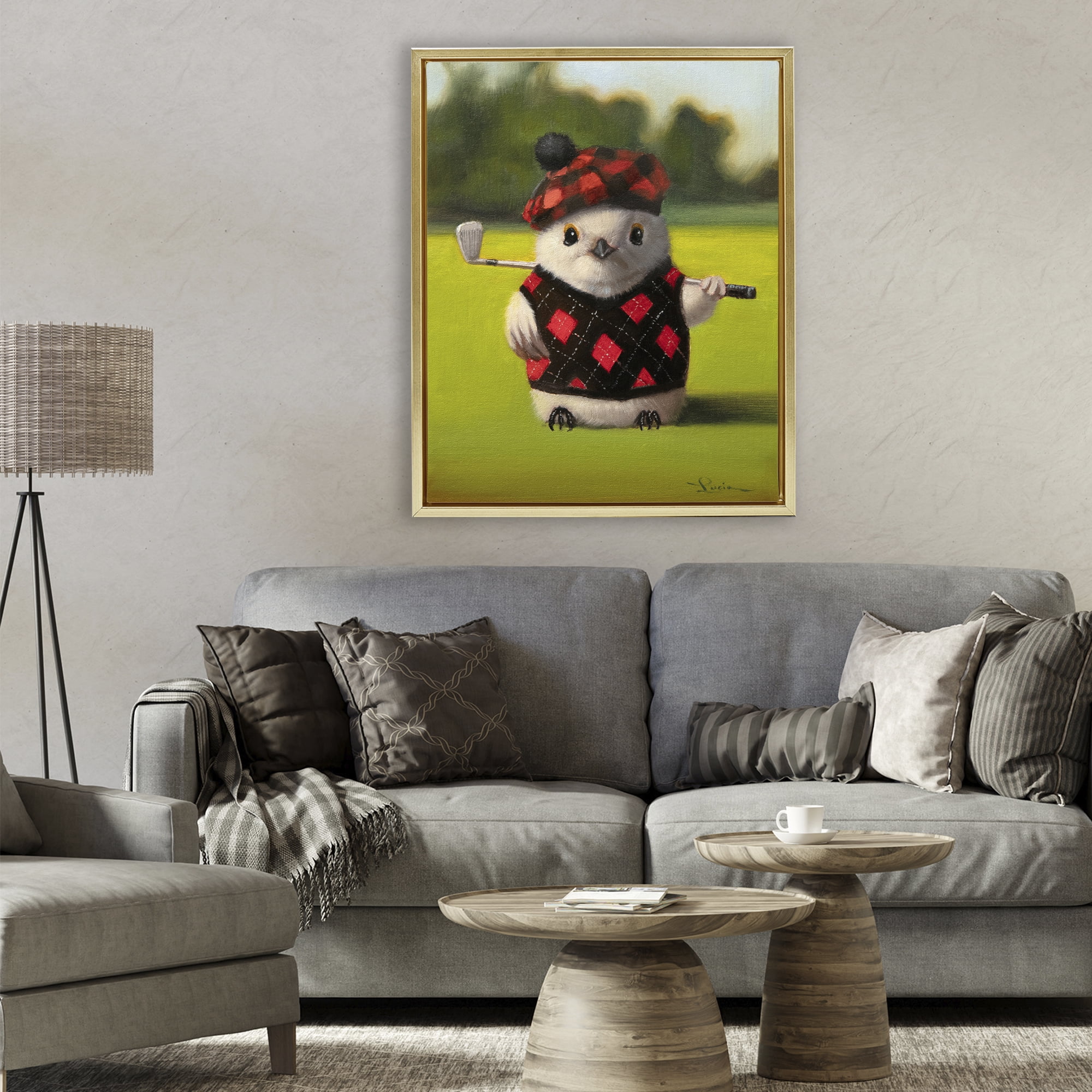 Stupell Industries Birdie Golf Swing Gold Framed Floater Canvas Wall Art, design by Lucia Heffernan