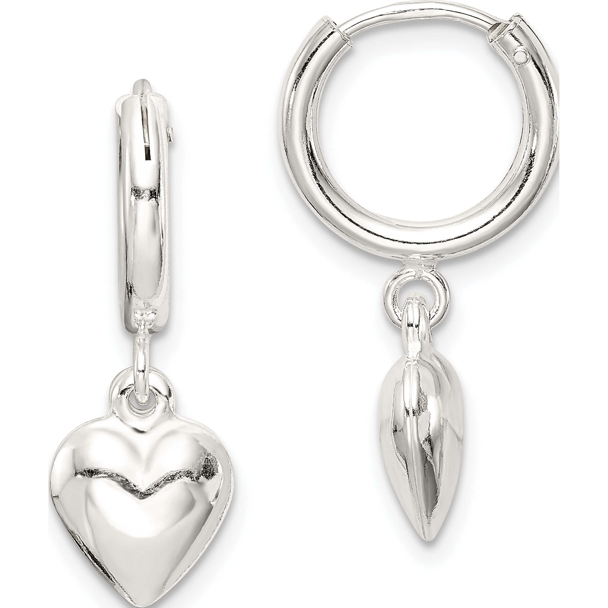 Sterling Silver Heart & Rose Dangle Hoop Earrings – With Cubic Zirconia, Hypoallergenic Gift For Women