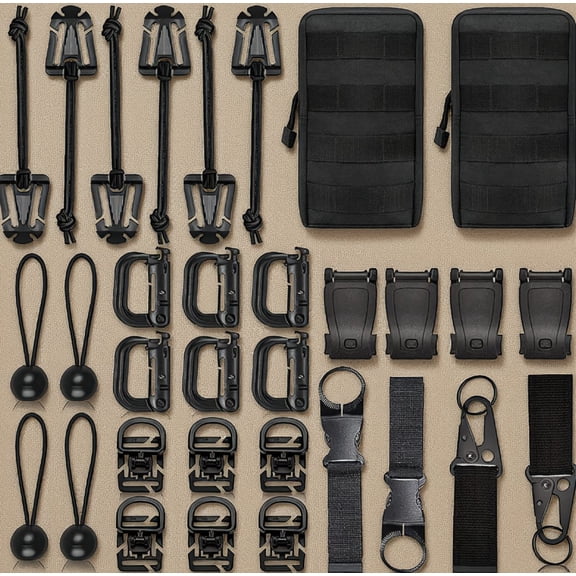 MOLLE Backpack Kit 28 Pieces, D- Grimloc Locking Web Dominator Elastic Strap Attachments Set
