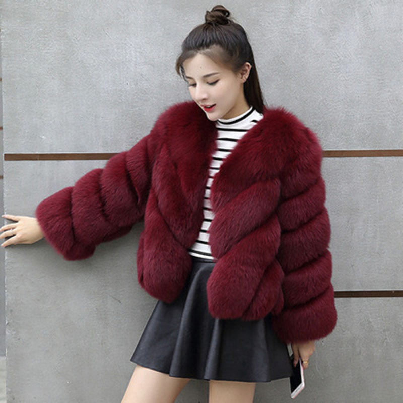 PIKADINGNIS Womens Faux Fur Coat Autumn Winter High Quality Faux Fox Fur Overcoat Female Korean Chic Short Fluffy Plush Jacket 4XL - image 4 of 6